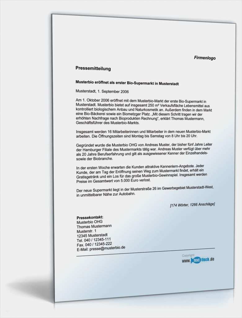 Pressemitteilung Vorlage Download Neu Pressemitteilung Eröffnung Bio Supermarkt