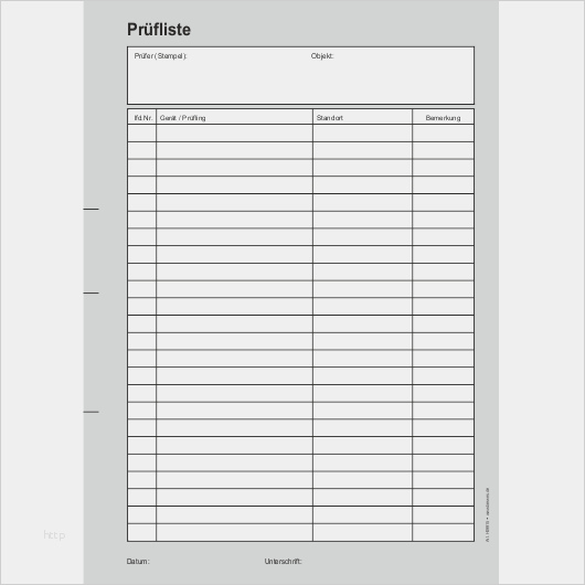 Formularblock Prüfliste zur Dokumentation Ihrer Prüfung pruefliste