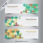 Puzzle Vorlage Vektor Süß Banner Vorlage Mit Bunten Puzzle