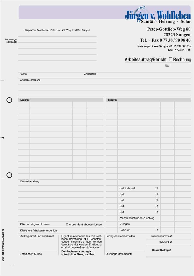 Rapportzettel Vorlage Pdf Schön formular Arbeitsauftrag ...