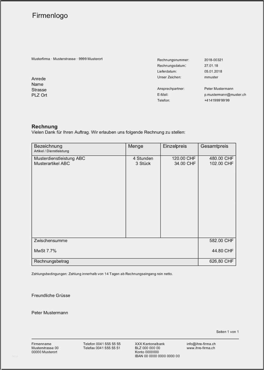 Rechnung Kleinunternehmer Vorlage Word Schönste Rechnungsvorlage Schweiz Im Word & Excel format Kostenlos