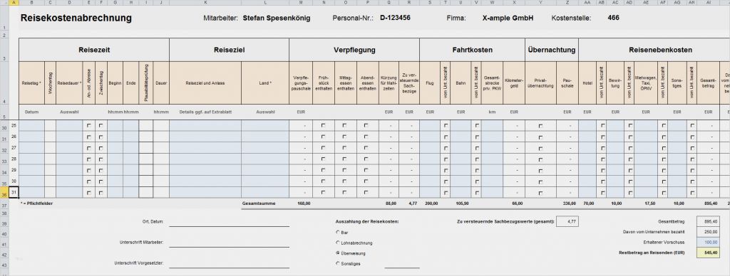 Reisekostenabrechnung Excel Vorlage Erstaunlich Reisekostenabrechnung Excel sofort Download