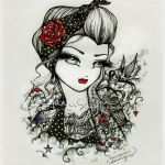 Rockabilly Tattoo Vorlagen Fabelhaft 5x7 Rockabilly Girl Cherry Rose Sparrow Tattoo by