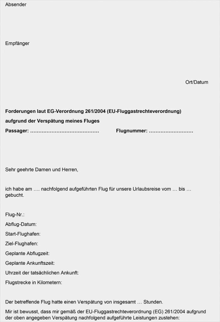 Schadensersatz Rechnung Vorlage Best Of Musterbrief Für Entschädigung Bei Flugverspätung