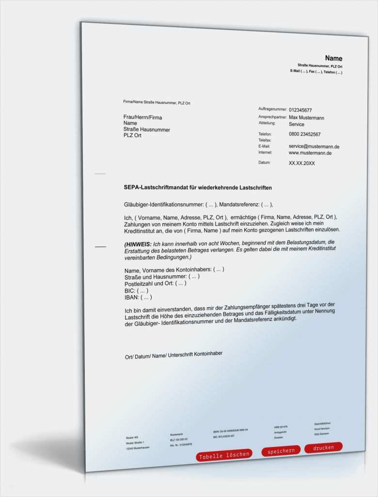 Sepa Mandat Vorlage Großartig Sepa Lastschriftmandat – Muster Vorlage Zum Download