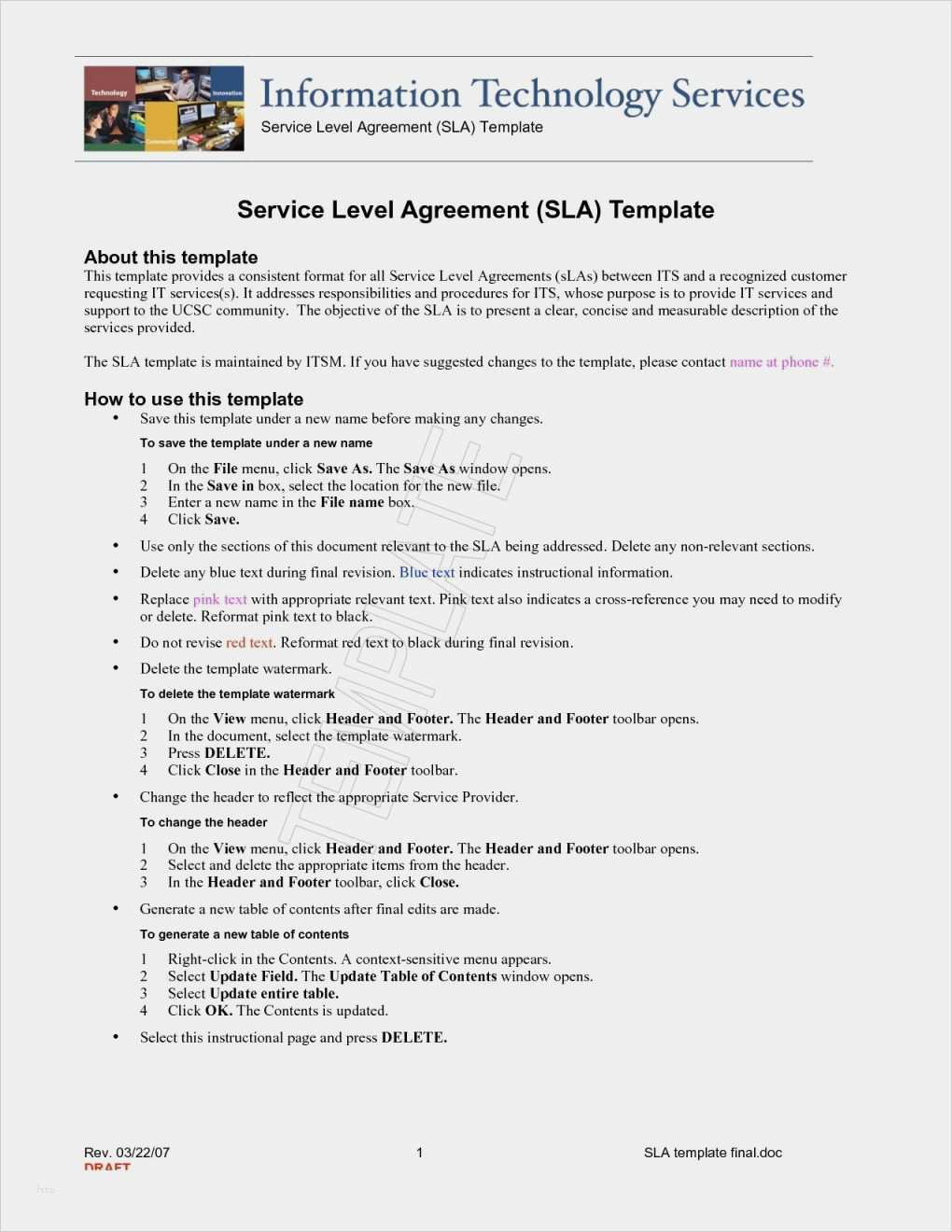 Standard Sla Agreement Template