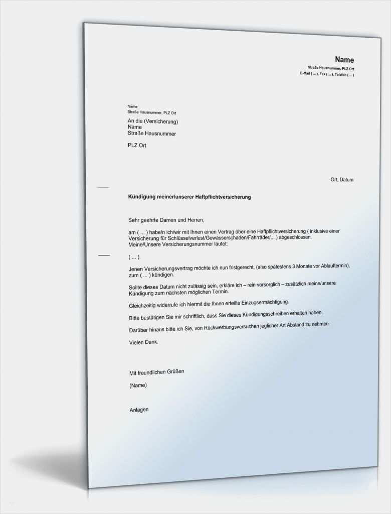 Sonderkündigung Haftpflichtversicherung Vorlage Fabelhaft Kündigung Haftpflicht Vorlage – Vorlagen 1001