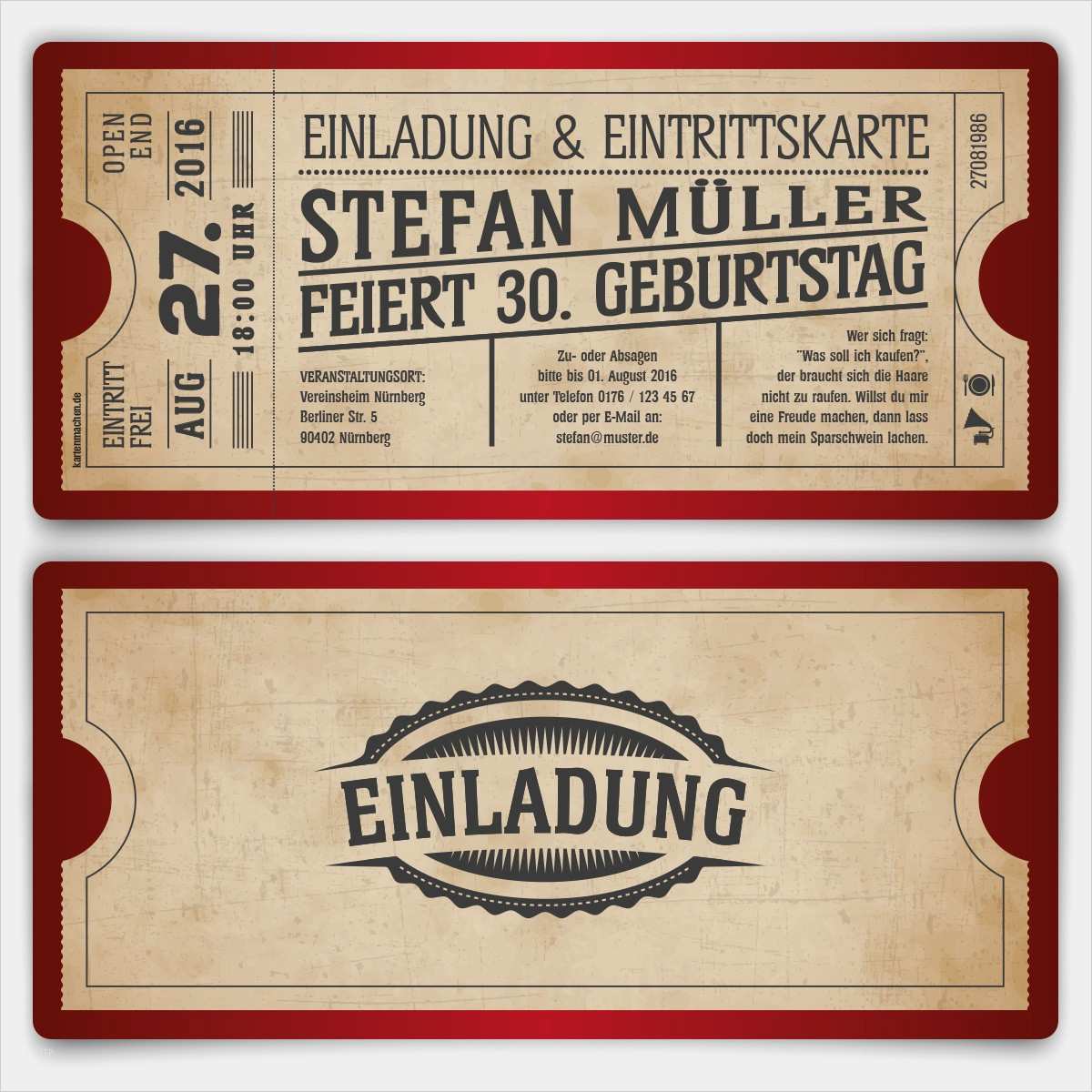 Sterbebilder Vorlagen Kostenlos Cool Altes Kinoticket Als Geburtstagseinladungen In Rot Vintage