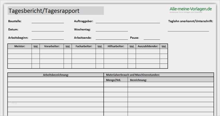 Tagesbericht Vorlage Word Erstaunlich Tagesrapport &amp; Tagesbericht Vorlage Download