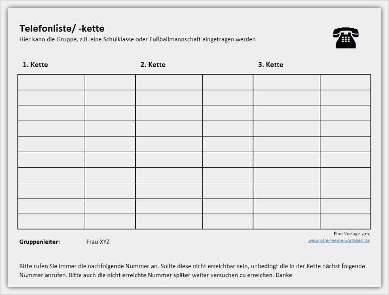 Telefonkette Vorlage Word Süß Telefonliste Telefonkette