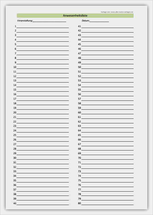 Telefonliste Vorlage Word Hübsch Anwesenheitsliste