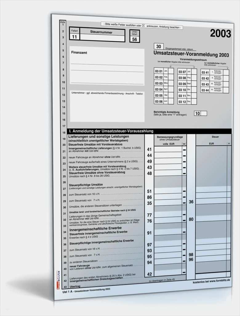 Umsatzsteuervoranmeldung Vorlage Angenehm Umsatzsteuer Voranmeldung 2003 formular Zum Download
