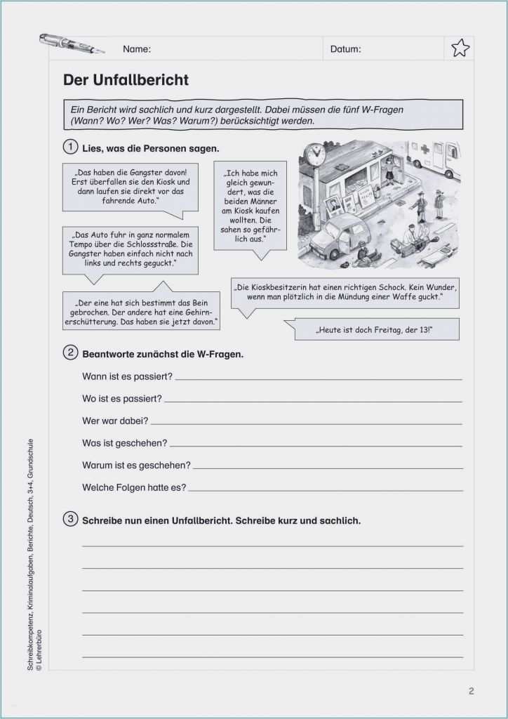 Unfallbericht Schreiben Klasse 6 Arbeitsblätter Pdf Unfallbericht