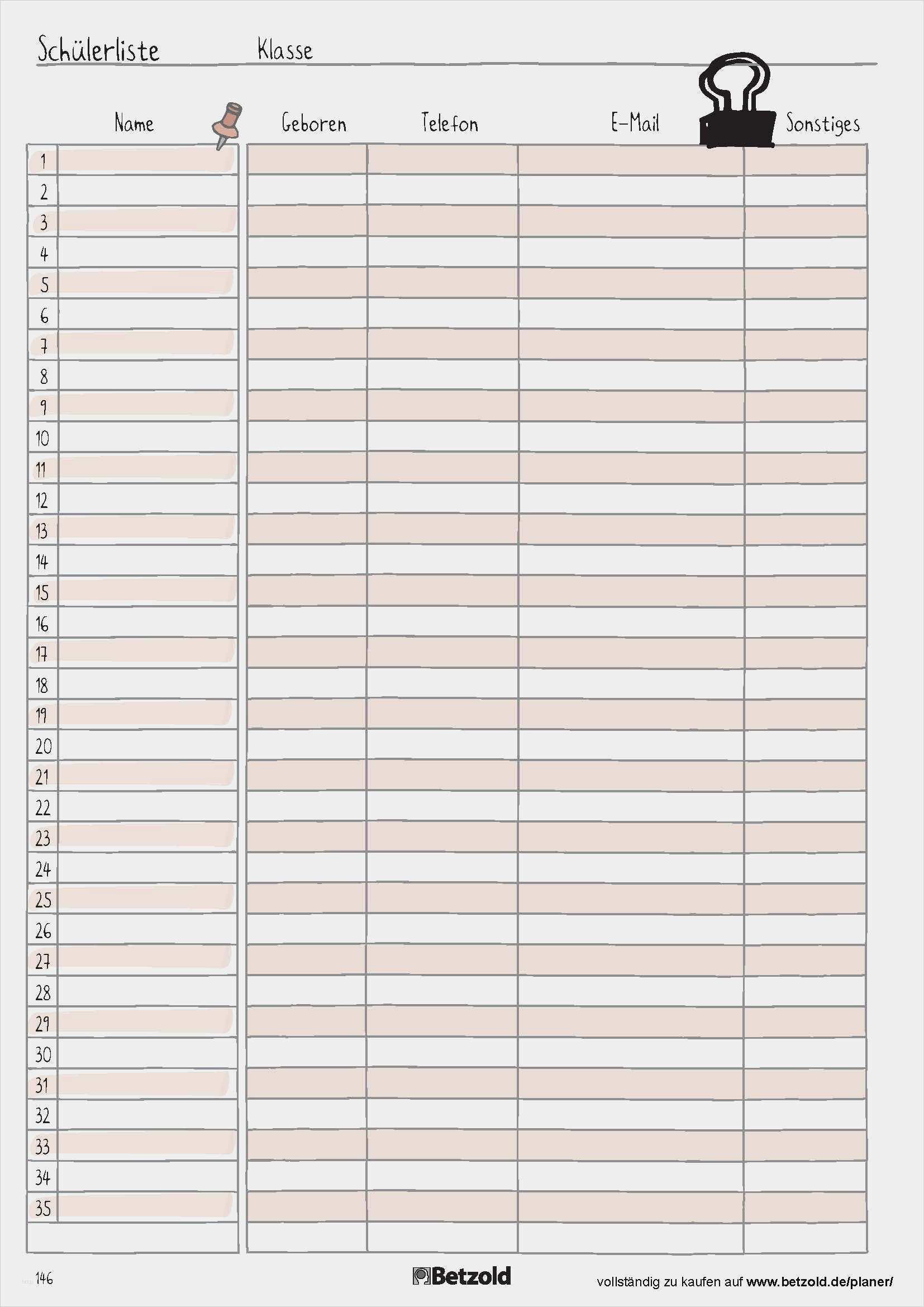 Unterrichtsvorbereitung Vorlage Süß Schülerliste Vorlage Zum Ausdrucken Aus Dem Betzold