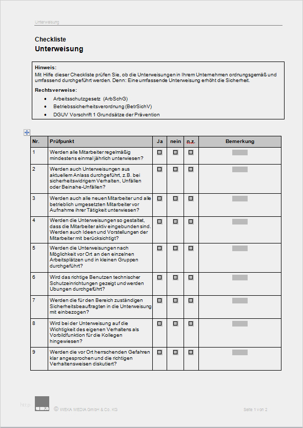 Unterweisung Brandschutz Vorlage Erstaunlich Checkliste Sicherheitsunterweisung