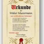 Urkunde Patenschaft Vorlage Erstaunlich Ruhestand Urkunde Persönliches Geschenk Rente Geschenkidee