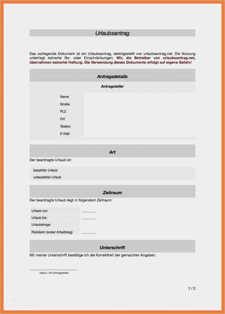 Urlaubsantrag Vorlage 2018 Kostenlos Fabelhaft Urlaubsantrag formular Kostenlos Beschreibung