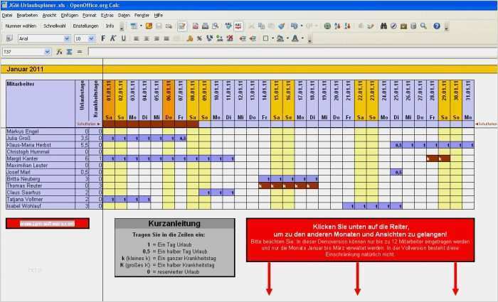 Urlaubsliste Mitarbeiter Vorlage Gut Urlaubsplaner 3 2 6 ...