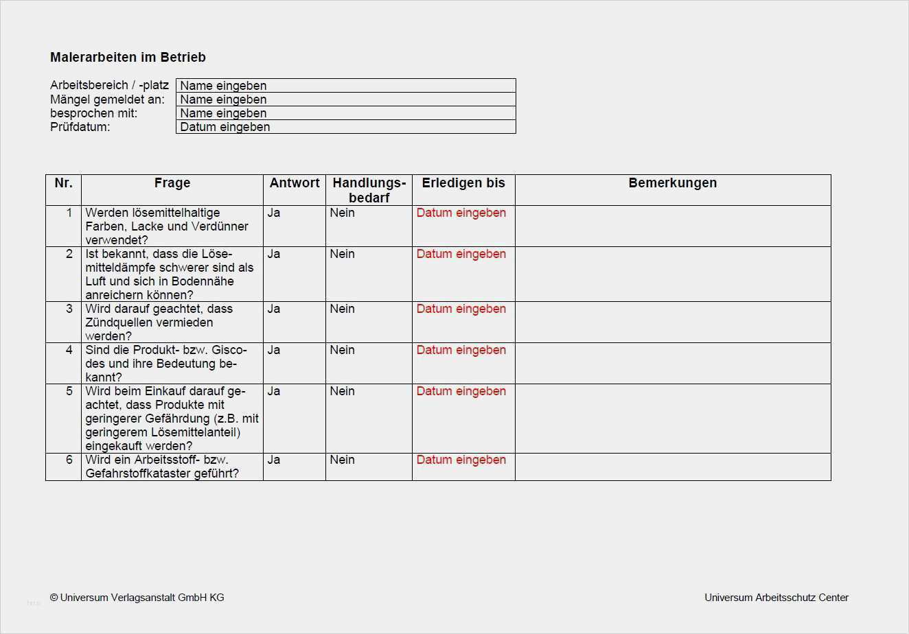 Verbesserungsvorschläge Im Betrieb Vorlage Wunderbar Checkliste Malerarbeiten Im Betrieb sofort Download