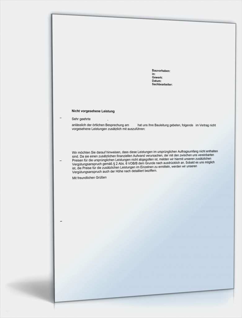 Vertrag Bauleitung Vorlage Luxus Vergütungsanspruch Wegen Nicht Vorgesehener Leistungen