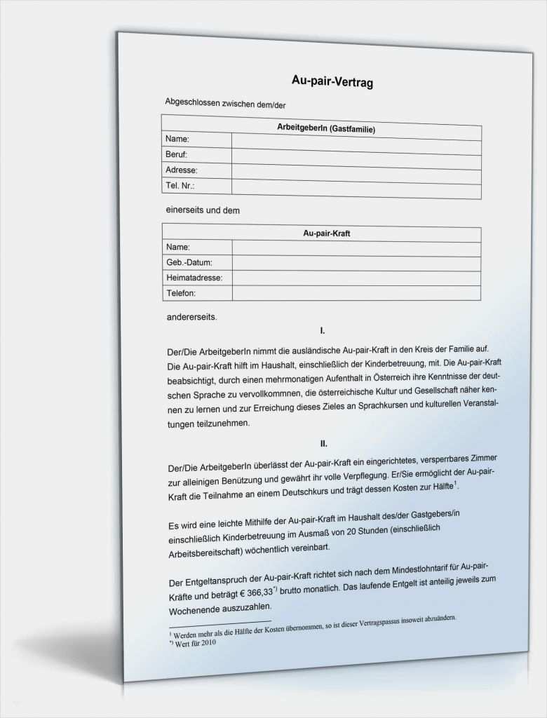 Vertrag Gartenpflege Vorlage Bewundernswert Au Pair Vertrag Muster Vorlage Zum Download
