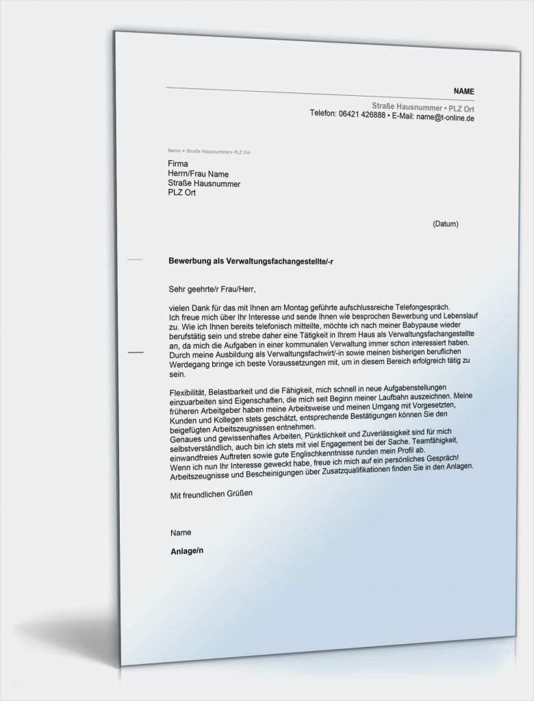 Verwaltungsfachangestellte Bewerbung Vorlage Schönste Anschreiben Bewerbung Verwaltungsfachangestellte