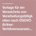 Verzeichnis Verarbeitungstätigkeiten Vorlage Erstaunlich Vorlage Für Ein Verzeichnis Von Verarbeitungstätigkeiten