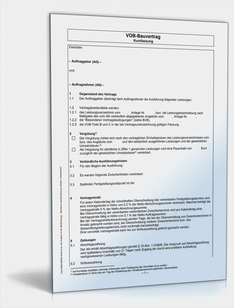 Verzugsschreiben Vob Vorlage Schön Vob Bauvertrag Kurzfassung