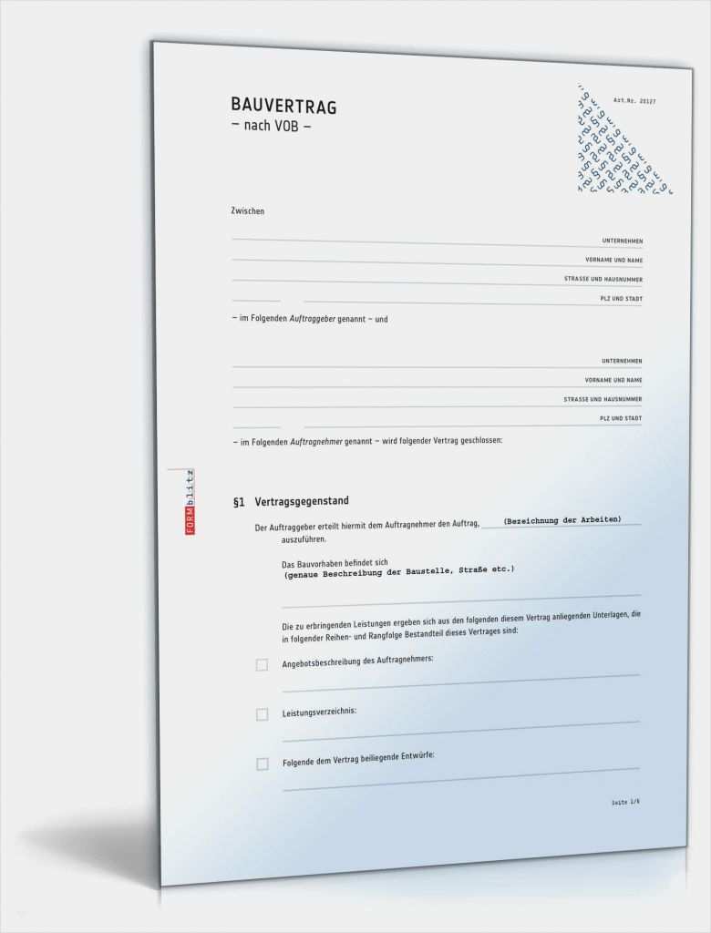 Vob Bauvertrag Vorlage Inspiration Bauvertrag Muster Bauvertrag Nach Vob Einheitspreisvertrag