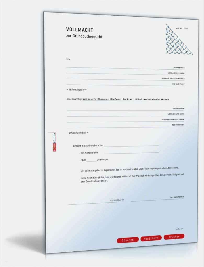 Vollmacht Grundbuchauszug Vorlage Erstaunlich Vollmacht Grundbucheinsicht
