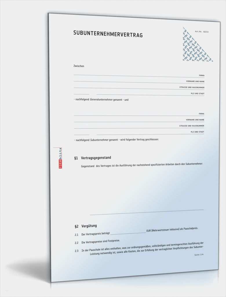 Vollmacht Vorlage Kfz Zulassung Neu Subunternehmervertrag Rechtssicherer Vordruck Zum Download