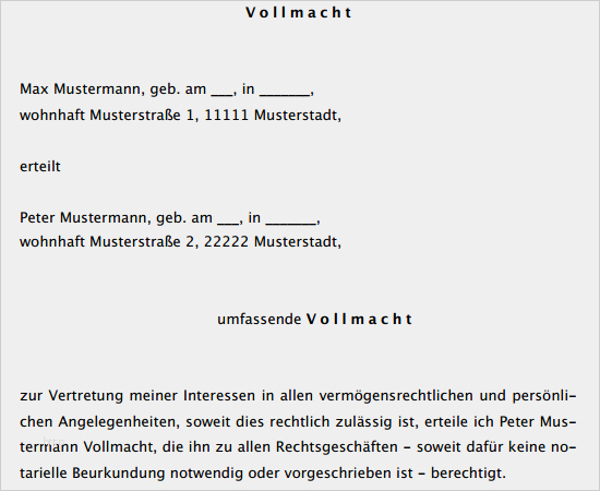 Vollmacht abholung dokumente