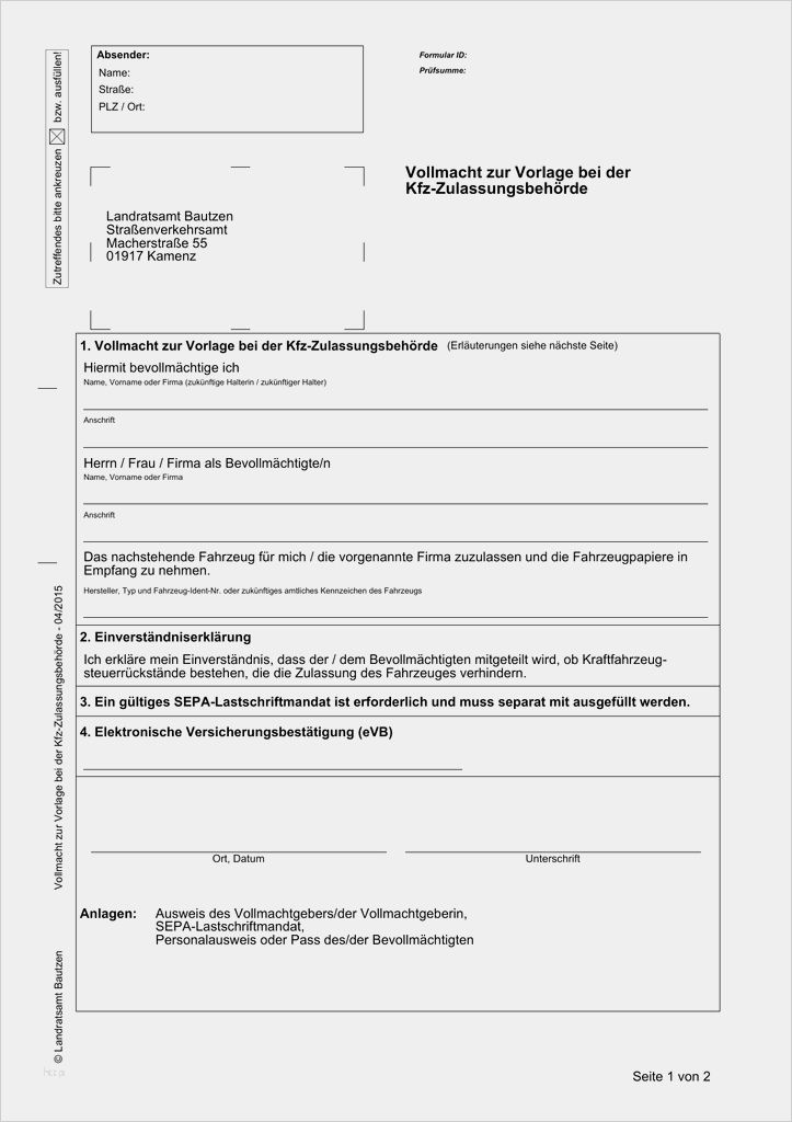 Vollmacht Zur Vorlage Bei Der Zulassungsbehörde Neu Vollmacht Zur Vorlage Bei Der Kfz