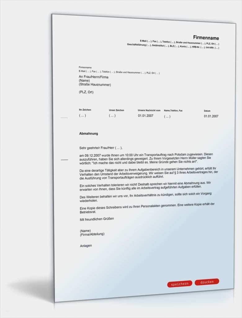 Vorlage Abmahnung Schlechtleistung Hübsch Abmahnung Arbeitsverweigerung Muster Vorlage Zum Download