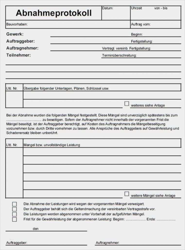 Vorlage Abnahmeprotokoll Neu Hochwertige Baustoffe Abnahmeprotokoll Vorlage Bau
