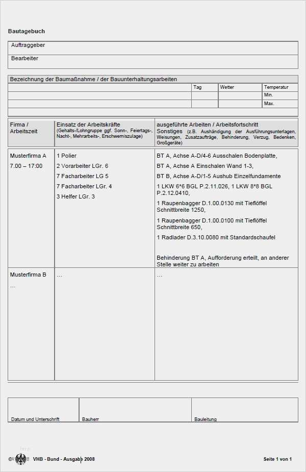 Vorlage Abnahmeprotokoll Vob Einzigartig Bautagebuch normen Und Richtlinien Ausschreibungstexte