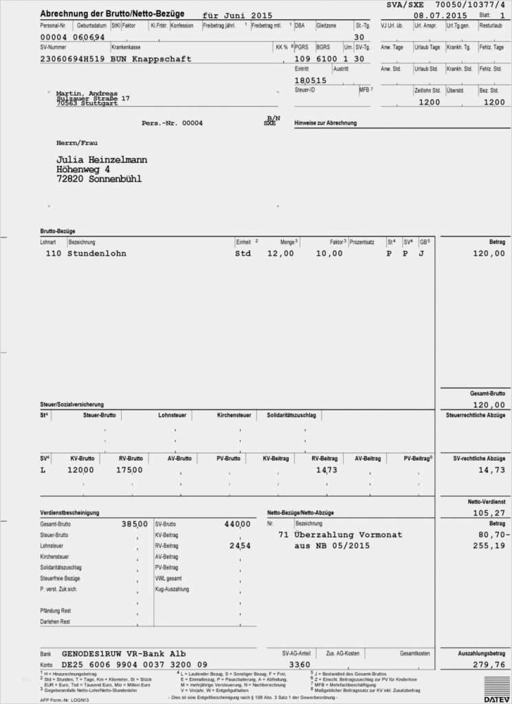 Vorlage Abrechnung Minijob Genial Datev Abrechnung Der Brutto Netto Bezüge Download Datev