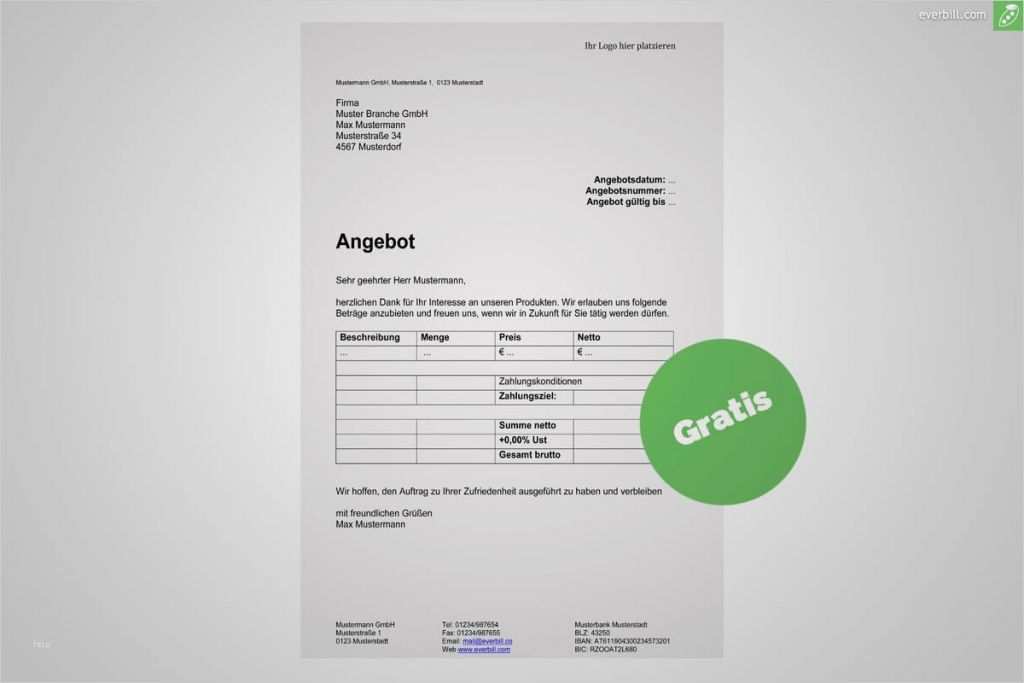 Vorlage Angebot Word Inspiration Angebot Muster In Word Kostenlos Herunterladen