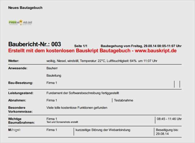 Vorlage Bautagesbericht Neu Bau Tagesbericht Vorlage Word ...