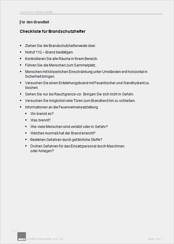 Vorlage Bestellung Brandschutzhelfer Genial Checkliste Brandschutzhelfer