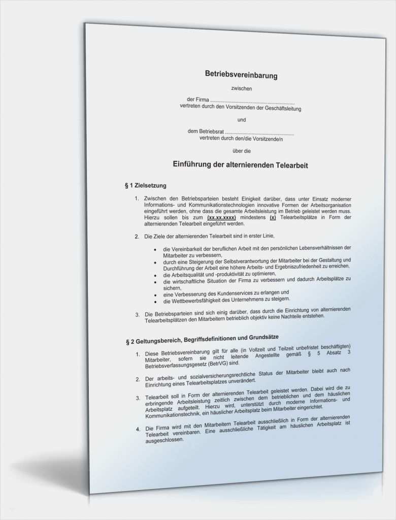 Vorlage Betriebsvereinbarung Süß Betriebsvereinbarung Telearbeit Muster Vorlage Zum Download ...