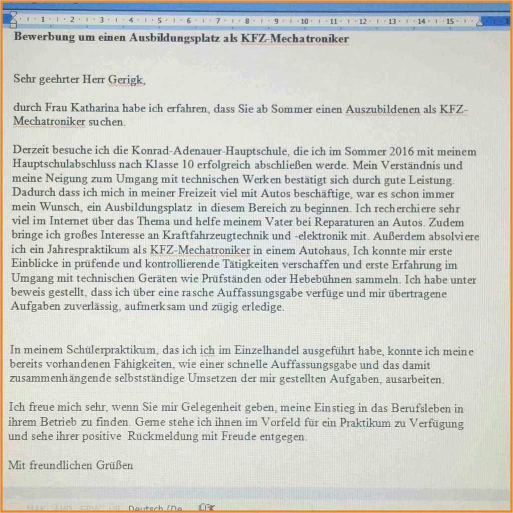 Vorlage Bewerbung Ausbildung Kfz Mechatroniker Erstaunlich Bewerbung Ausbildung Kfz Mechatroniker Muster Einzigartig