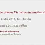 Vorlage Einladung Tag Der Offenen Tür Wunderbar Einladung Zum Tag Der Offenen Tür ora International Schweiz