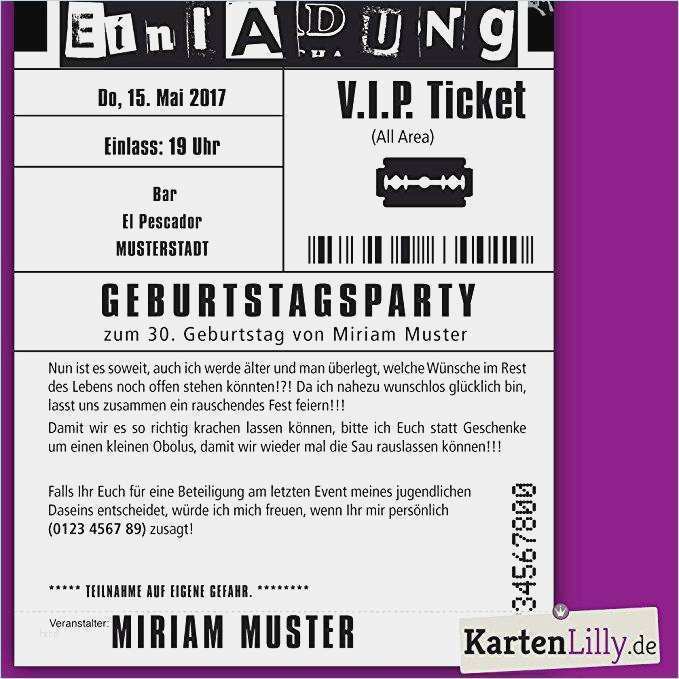 Vorlage Eintrittskarte Word Cool Elegant 30er Geburtstag Einladung Oder Frisch