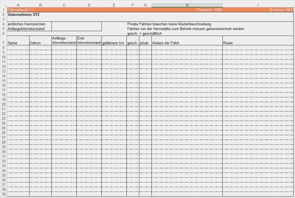Vorlage Fahrtenbuch Excel Großartig Fahrtenbuch Vorlage In Excel