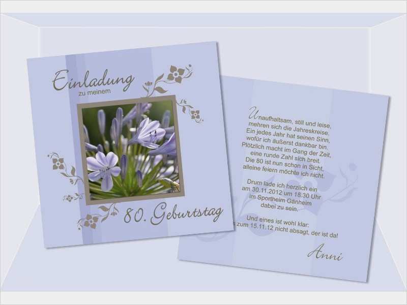 Vorlage Geburtstagseinladung 85 Elegant Einladungskarte 50 60 70 80 Geburtstag Zweiseitig Flieder