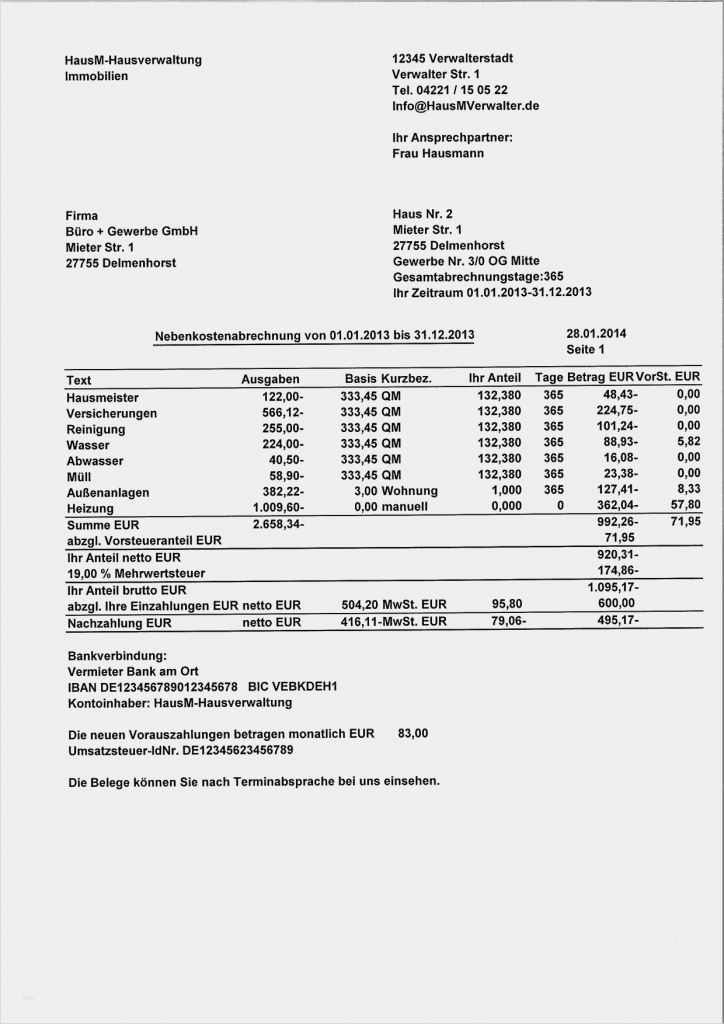 Vorlage Heizkostenabrechnung Best Of Muster Einer Nebenkostenabrechnung