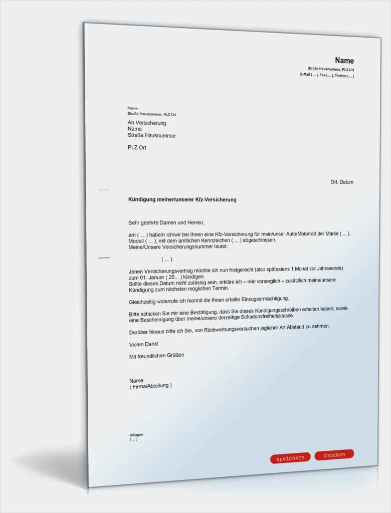 Vorlage Kündigung Kfz Versicherung sonderkündigungsrecht Schönste Kündigung Der Kfz Versicherung Muster Vorlage Zum Download