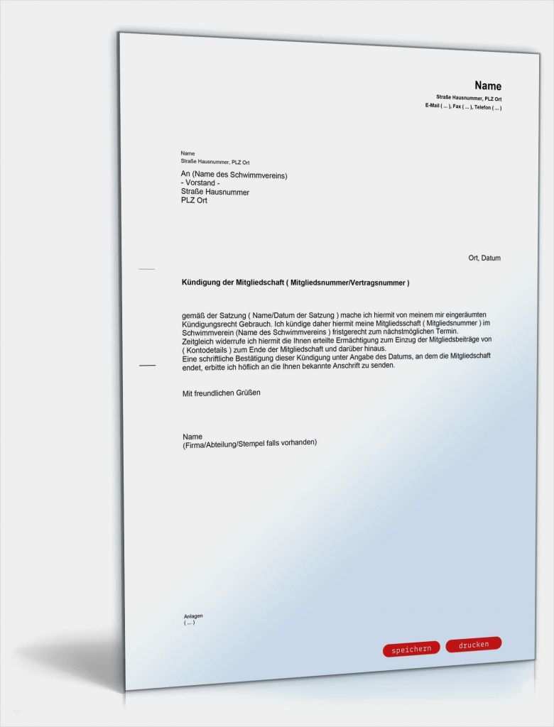 Vorlage Kündigung Verein Schön Kündigung Mitgliedschaft Schwimmverein
