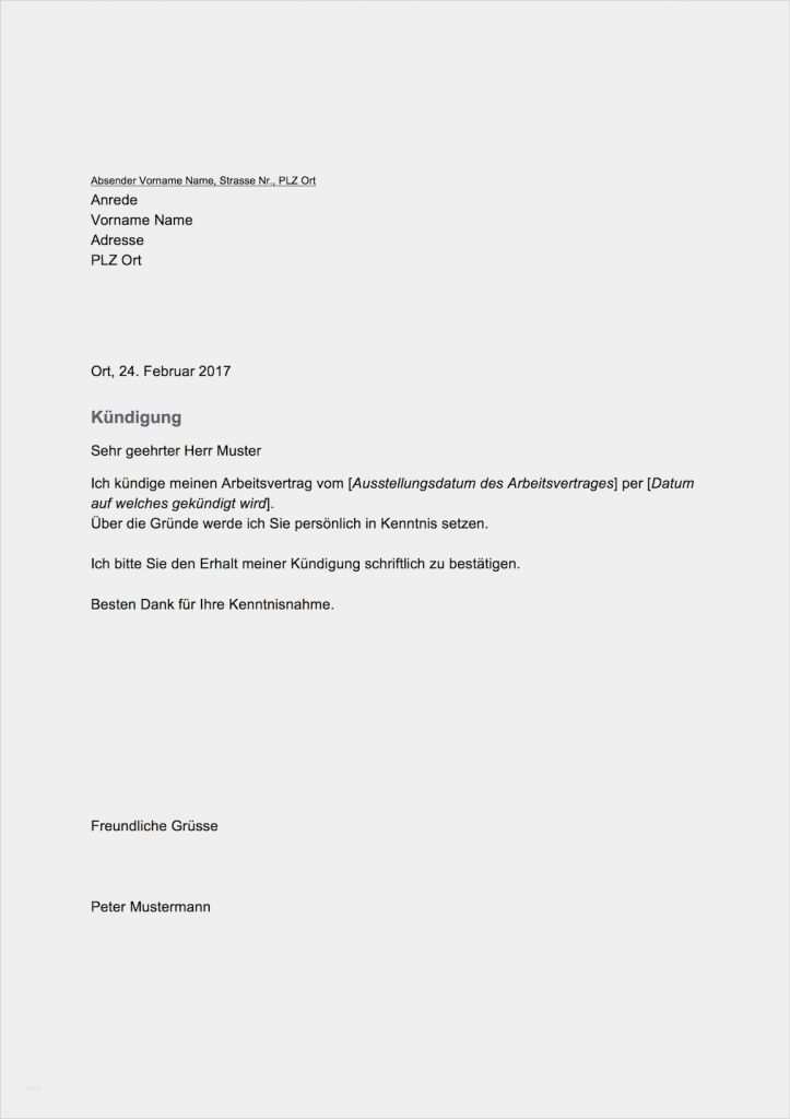Vorlage Kündigungsschreiben Arbeitnehmer Wunderbar Kündigungsschreiben Vorlage Für Arbeitnehmer Schweiz